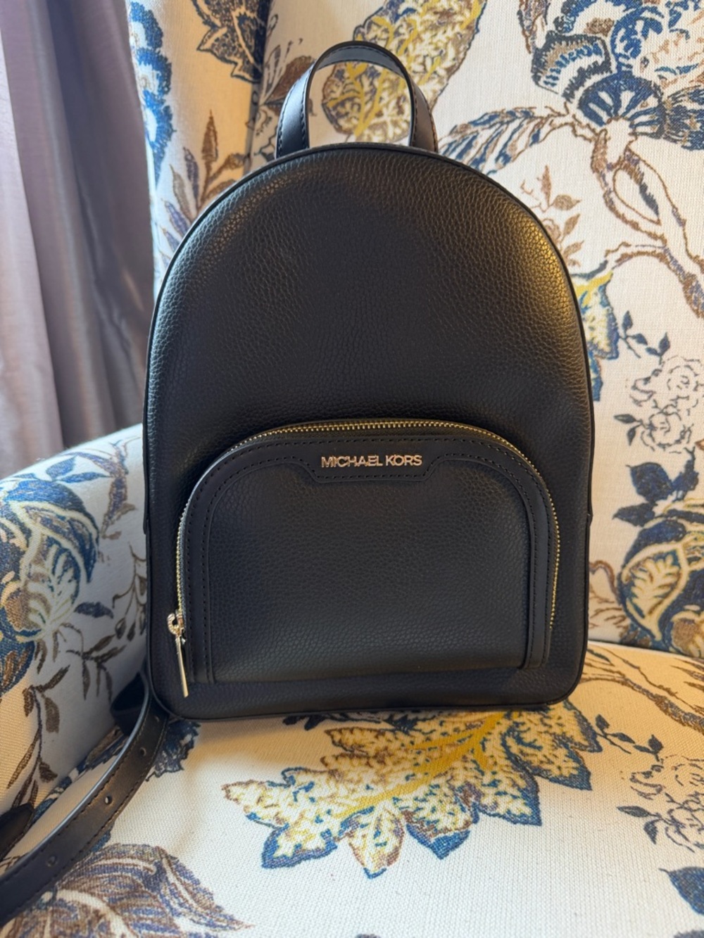 Michael Kors Black Pebbled Leather medium Backpack with Gold Hardware